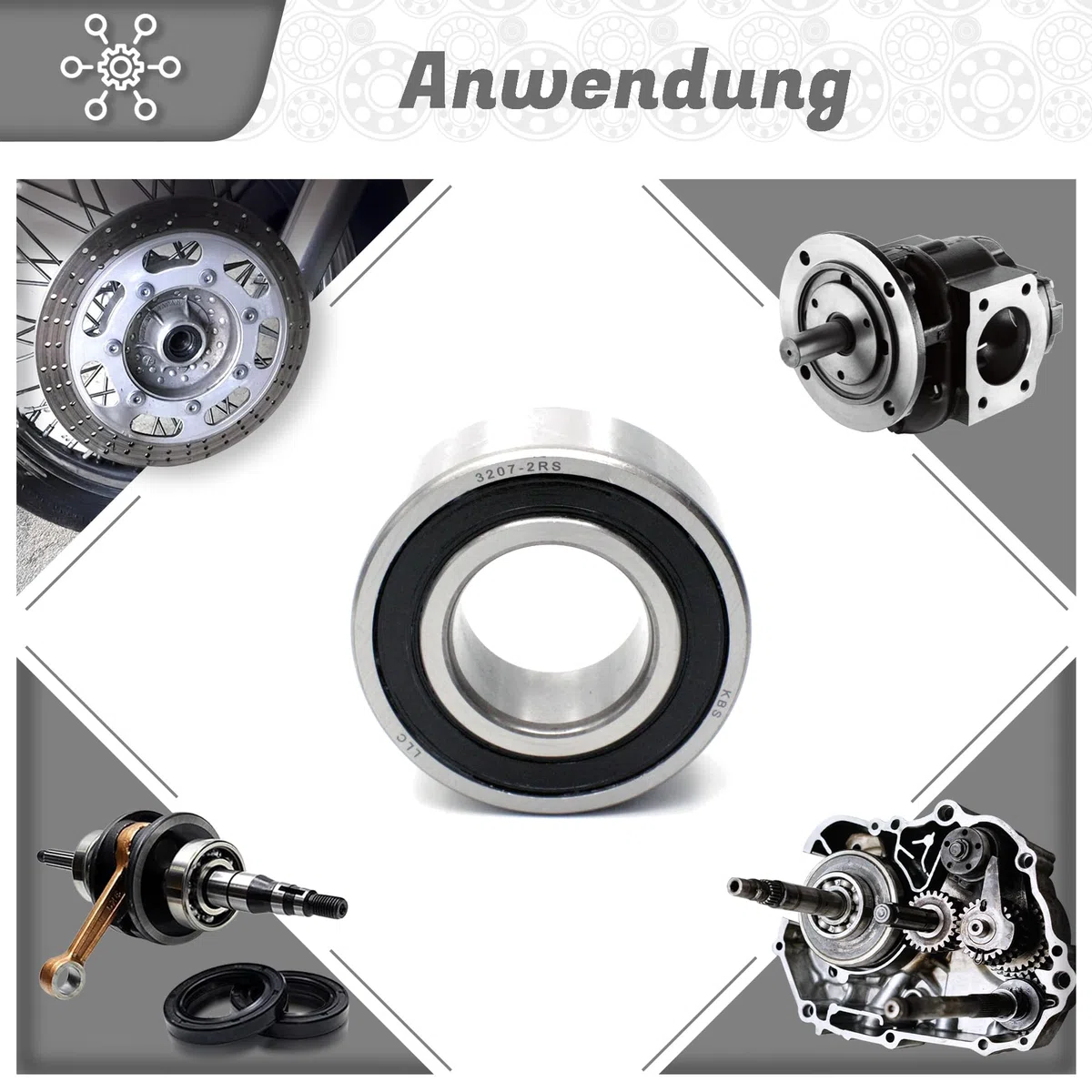 Rodamientos de bolas de contacto angular 3207/5307 2RS 35 x 72 x 27 mm, DIN 628, doble fila, brazo de fricción, rodamientos sellados para cargas radiales y axiales, ideal para