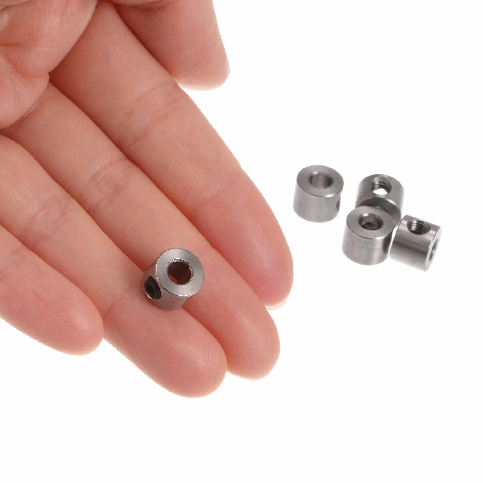 sourcing map Juego de 10 Collares de Tornillo de Fijación Eje de Acero Inoxidable de 4mm de Diámetro 9mm Diámetro Exterior 7mm de Ancho Collar de Rueda de Tope de Tren de Aterrizaje
