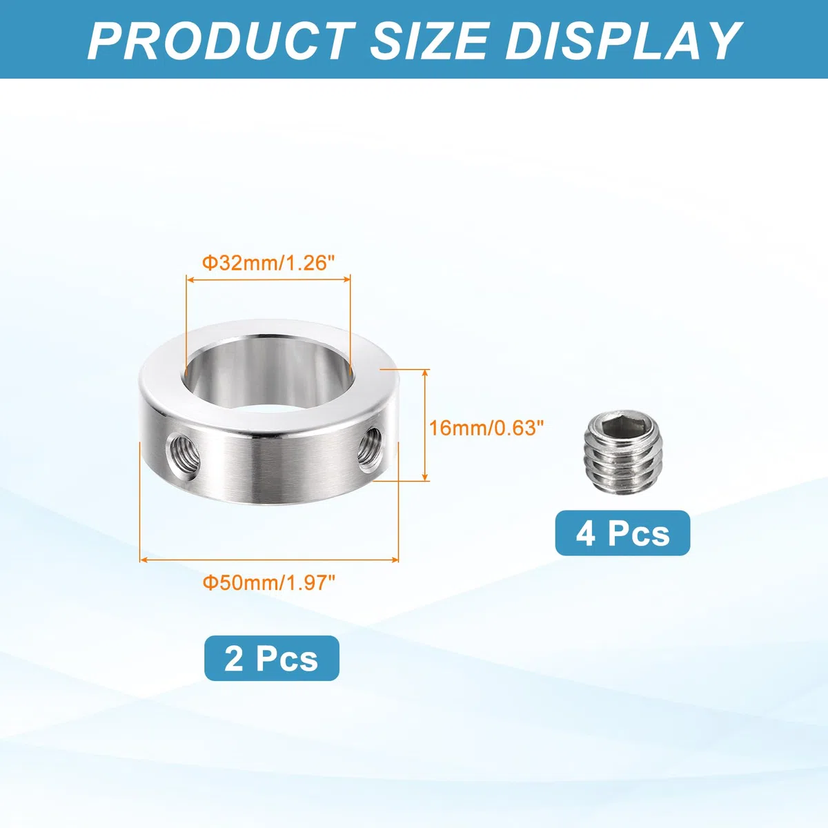 QUARKZMAN 2Pcs Collarín De Eje De Acero Inox, 32mm(1 1/4") ID 50mm(1 31/32") OD 16mm(5/8") Grosor Collarines De Bloqueo De Eje De Doble Agujero Para Ensamblajes De Caja De Cambios