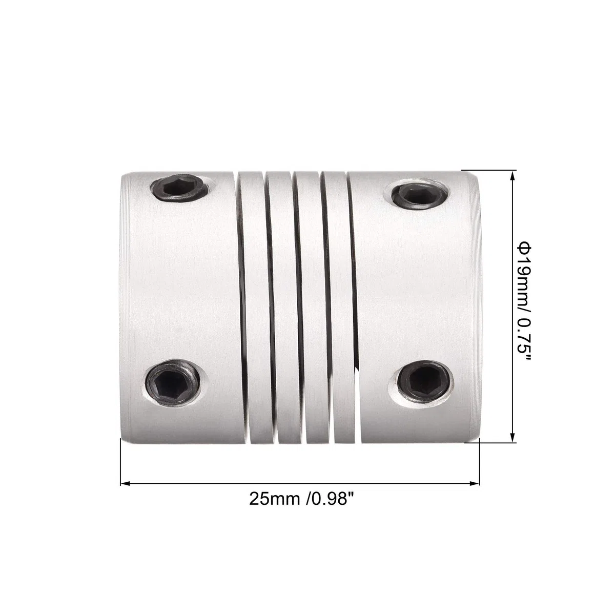 sourcing map 6mm a 8mm Aluminio Aleación Eje Acoplamiento Flexible Acoplador Motor Conector Junta L25xD19 Plateado, 5uds.